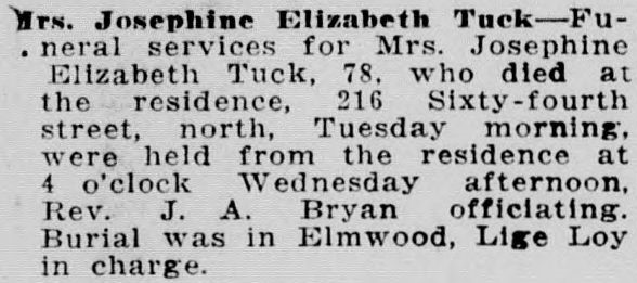 Josephine Elizabeth Tuck obituary